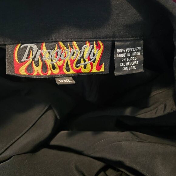 Dragonfly Shirt Men's Button Down Size XXL Black Guitar Flames Hard Rock - Picture 4 of 4